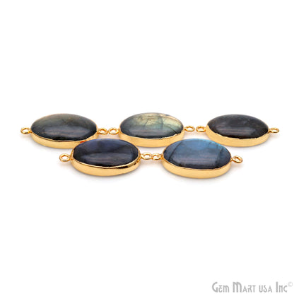 Flashy Labradorite 32x18mm Cabochon Oval Double Bail Gold Electroplated Gemstone Connector