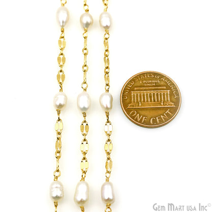 Pearl Oval Beads Gold Plated Finding Rosary Chain