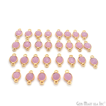 Rose Chalcedony Oval 6x8mm Double Bail Gold Bezel Gemstone Connector