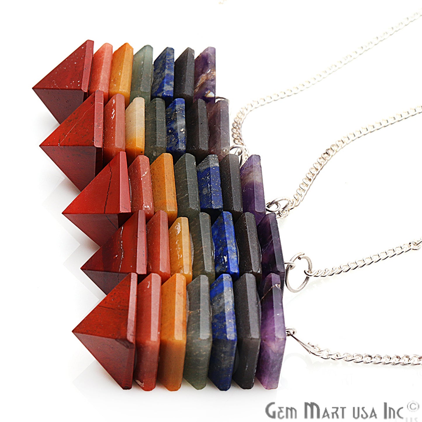 DIY, 7 Chakra Pendant, Healing Crystal, Silver Chain, 42x15mm, Chakra Pendant, Terminated Pendant - GemMartUSA