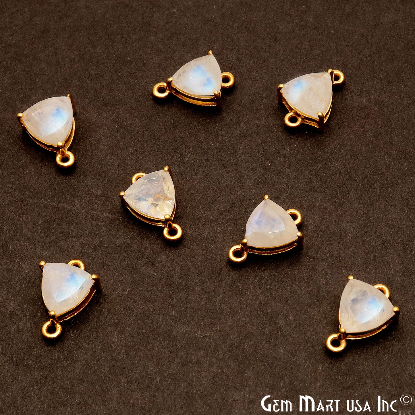 Rainbow Moonstone Prong Setting Gold Plated Flashy Gemstone Connector - GemMartUSA