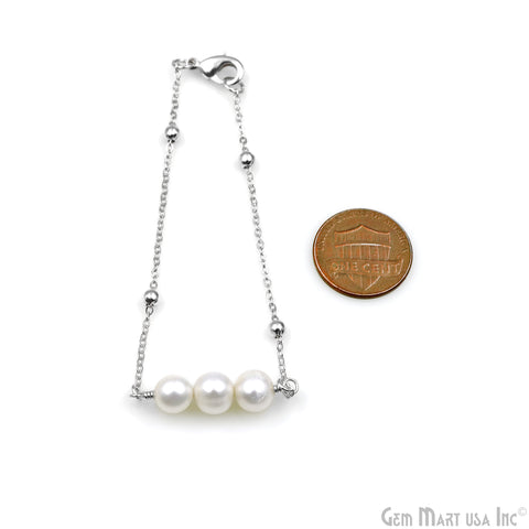 Pearl Round Gemstone Chain With Lobster Clasp Bracelet 7Inch