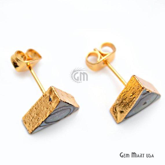 Abalone 10mm Triangle Shape Gold Electroplated Gemstone Shell Studs (AB-90001) - GemMartUSA