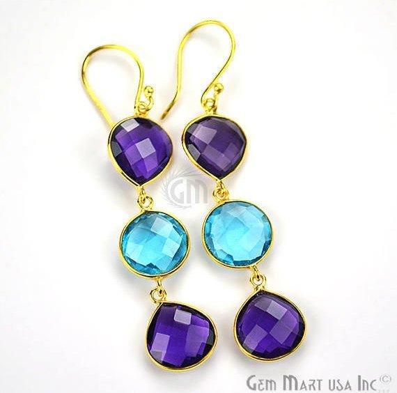 Gold Plated Round & Pears Shape 65x12mm Gemstone Dangle Hook Earring Choose Your Style (90093) - GemMartUSA