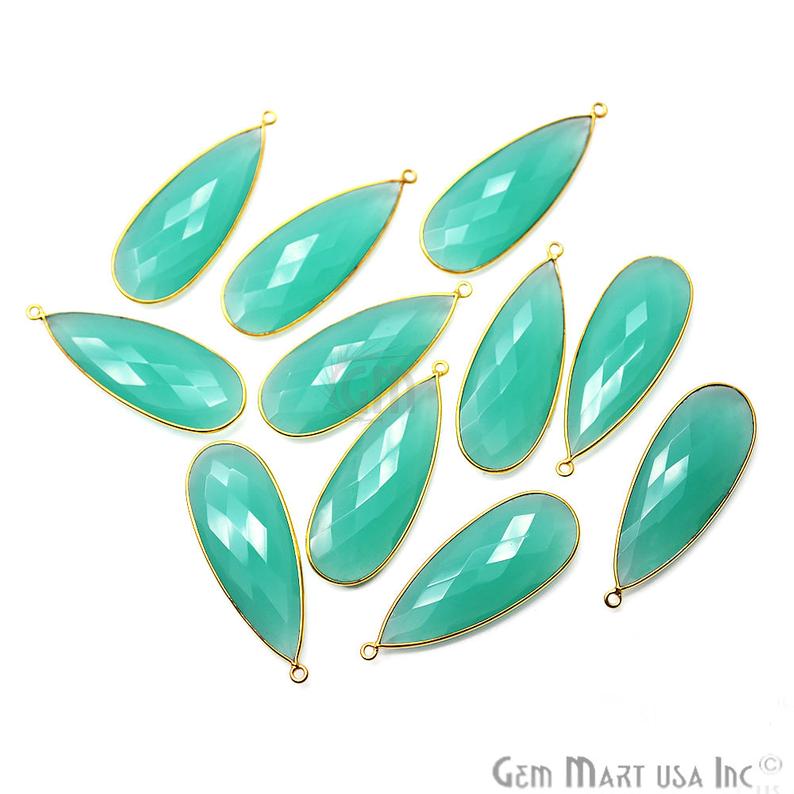 Aqua Chalcedony 44x16mm Gold Plated Single Bail Connector - GemMartUSA