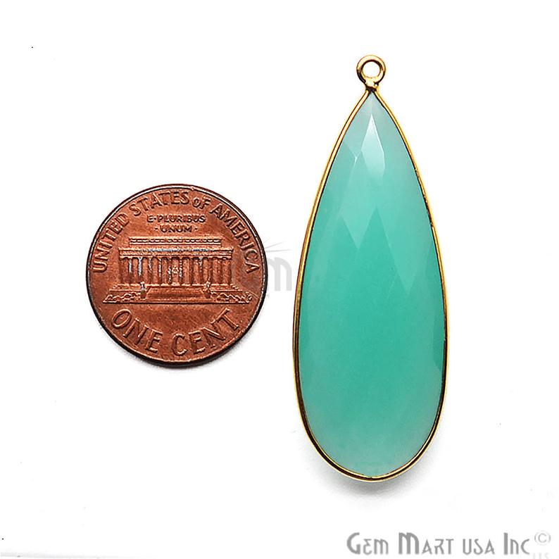 Aqua Chalcedony 44x16mm Gold Plated Single Bail Connector - GemMartUSA