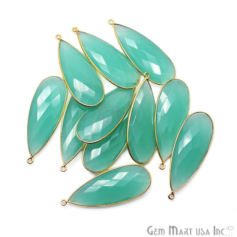 Aqua Chalcedony 44x16mm Gold Plated Single Bail Connector - GemMartUSA