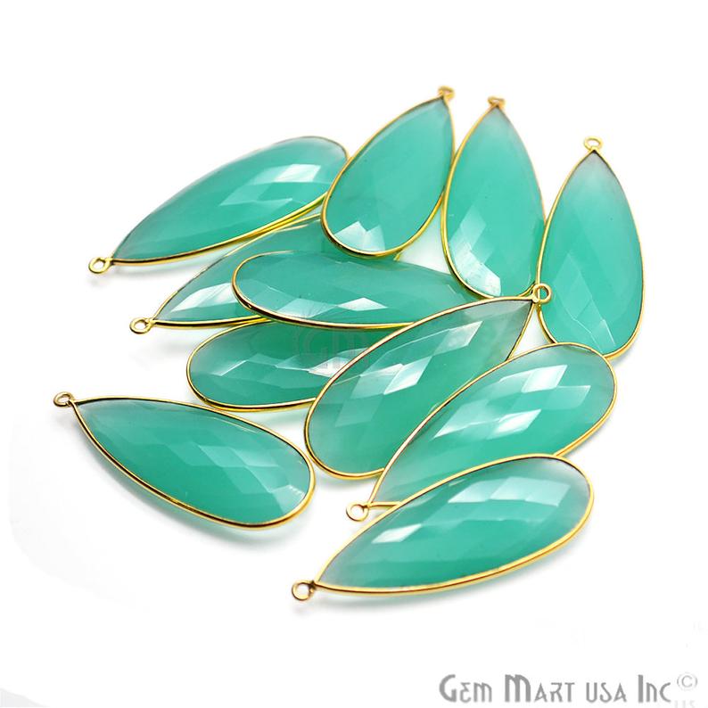 Aqua Chalcedony 44x16mm Gold Plated Single Bail Connector - GemMartUSA