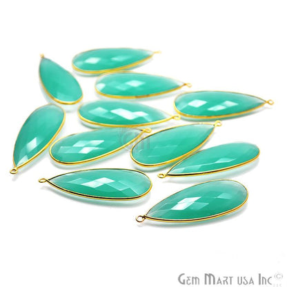 Aqua Chalcedony 44x16mm Gold Plated Single Bail Connector - GemMartUSA