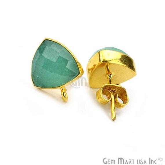 Trillion Shape 10mm Gold Plated Loop Connector Gemstone Stud Earrings 1Pair (Pick your Gemstone) - GemMartUSA