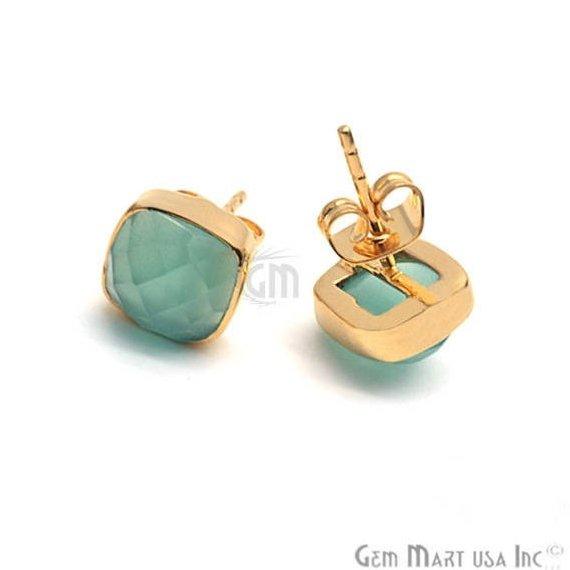 Cushion Shape 8mm Gold Plated Gemstone Stud Earrings 1 Pair (Pick your Gemstone) - GemMartUSA