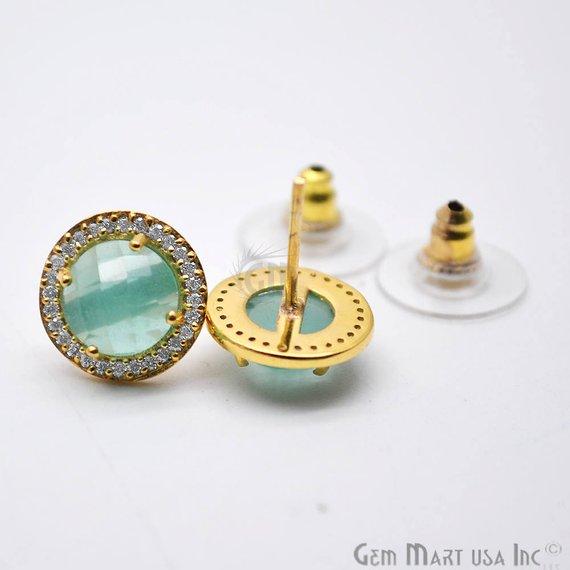 Round Shape 8mm Gold Plated Cubic Zircon Gemtsone Stud Earrings (Pick your Gemstone) (90036-2) - GemMartUSA