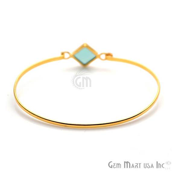 Gold Plated 10mm Square Shape Adjustable Bangle Bracelet (Pick Your Stone) - GemMartUSA