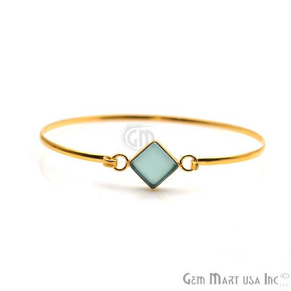 Gold Plated 10mm Square Shape Adjustable Bangle Bracelet (Pick Your Stone) - GemMartUSA