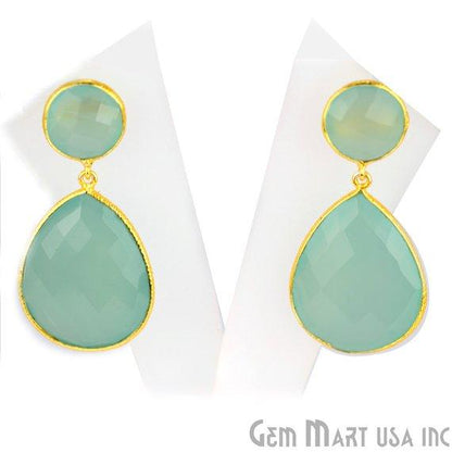 Pear and Round Shape 21x46mm Gold Plated Gemstone Dangle Studs (Pick your Gemstone) (90014-1) - GemMartUSA