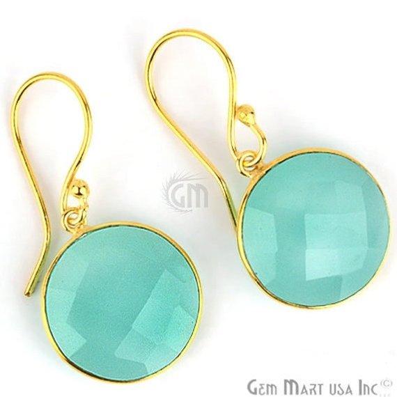 Gold Plated Round 34x16mm Gemstone Dangle Hook Earring Choose Your Style (90081-1) - GemMartUSA