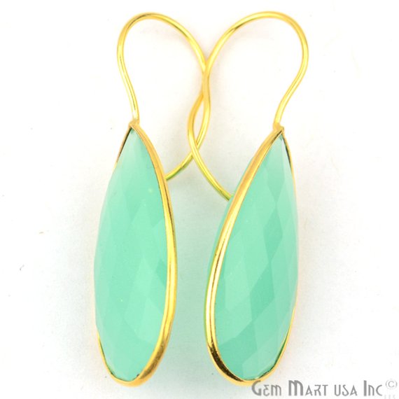 Gold Plated Pears Shape 33x16mm Gemstone Dangle Hook Earrings Choose Your Gemstone (90086-1) - GemMartUSA