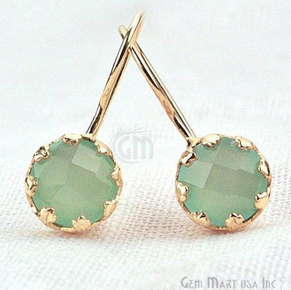 Round 27x10mm Gemstone Gold Dangle Hook Earring (Pick Your Gemstone) - GemMartUSA