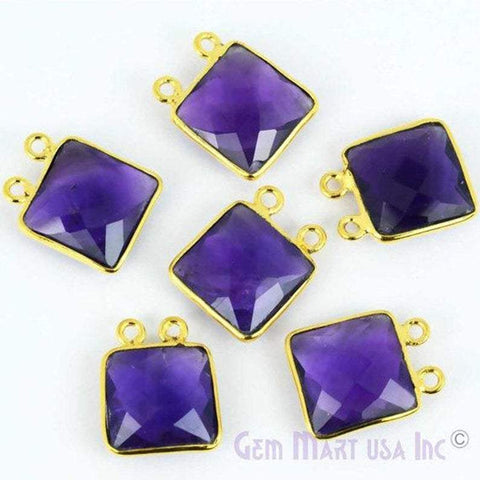 Square 12mm Gold Plated Bezel Cat Bail Gemstone Connector