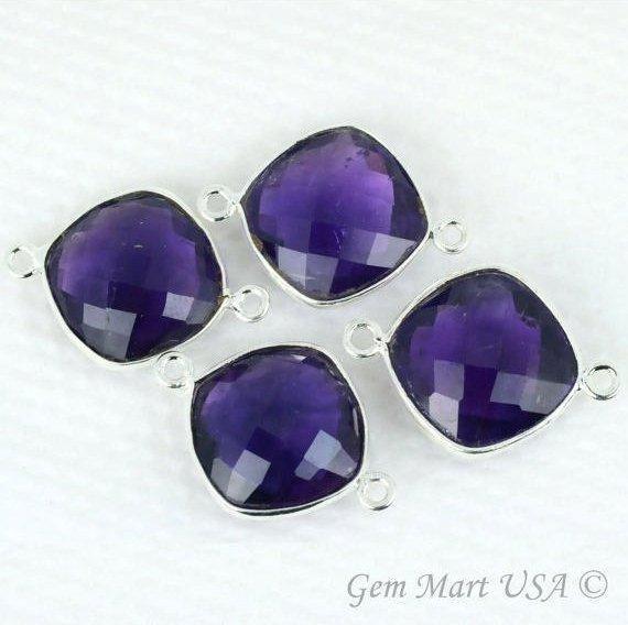 Cushion 14mm Silver Bezel Double Bail Gemstone Connector