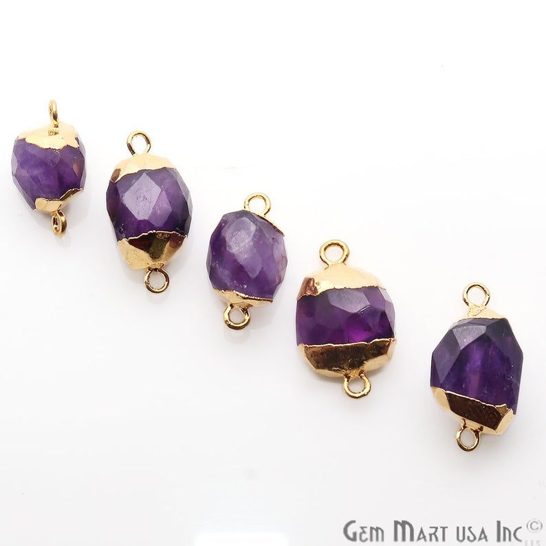 Rough Amethyst Gemstone 23x12mm Organic Gold Edged Connector - GemMartUSA