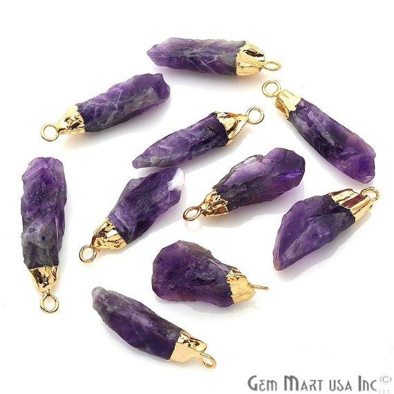 Rough Amethyst Geode February Birthstone Gold Edged Bracelets Charm Connectors - GemMartUSA