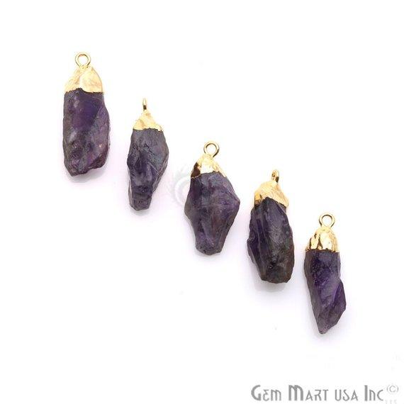 Rough Amethyst Geode February Birthstone Gold Edged Bracelets Charm Connectors - GemMartUSA