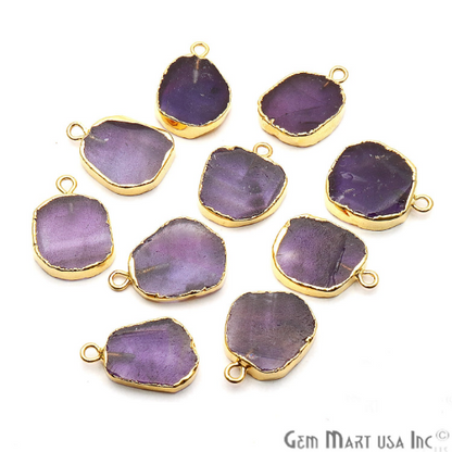 Amethyst 18x14mm Rough Gold Electroplated Single Bail Connector Pendant