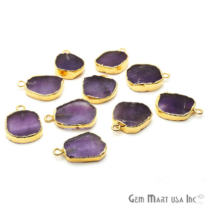 Amethyst 18x14mm Rough Gold Electroplated Single Bail Connector Pendant