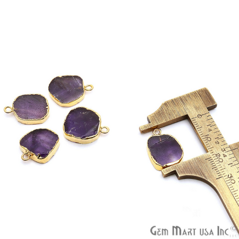 Amethyst 18x14mm Rough Gold Electroplated Connector Pendant