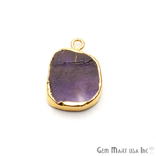 Amethyst 18x14mm Rough Gold Electroplated Single Bail Connector Pendant