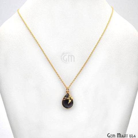 Gemstone Bird Charm Gold Pendant Necklace (Pick your Gemstone) - GemMartUSA