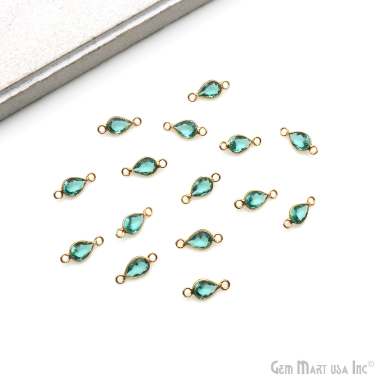 Apatite Pears 7x5mm Double Bail Gold Plated Bezel Gemstone Connector