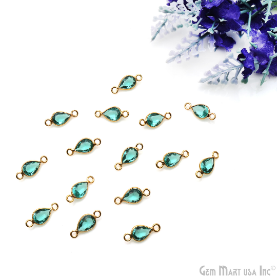 Apatite Pears 7x5mm Double Bail Gold Plated Bezel Gemstone Connector