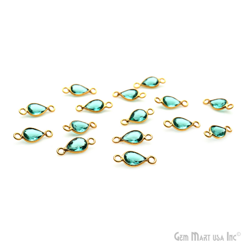 Apatite Pears 7x5mm Double Bail Gold Plated Bezel Gemstone Connector