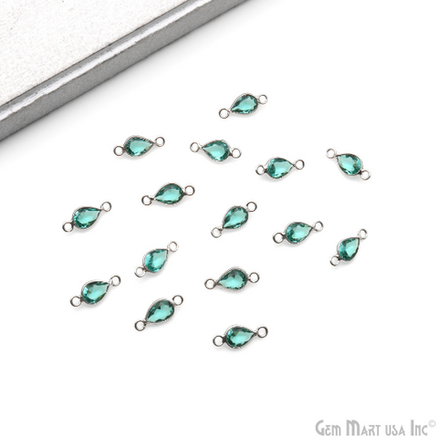 Apatite Pears 7x5mm Double Bail Silver Plated Bezel Gemstone Connector