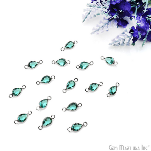 Apatite Pears 7x5mm Double Bail Silver Plated Bezel Gemstone Connector