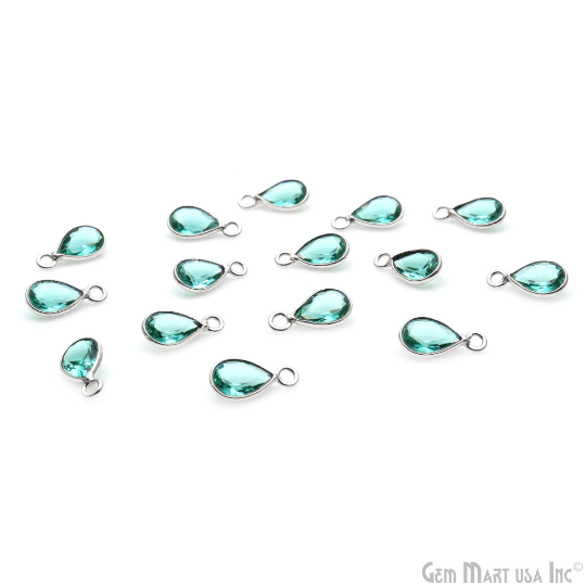 Apatite Pears 7x5mm Single Bail Silver Plated Bezel Gemstone Connector