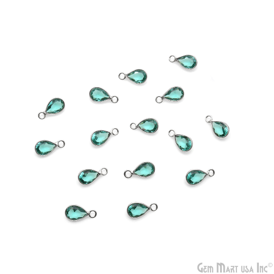 Apatite Pears 7x5mm Single Bail Silver Plated Bezel Gemstone Connector