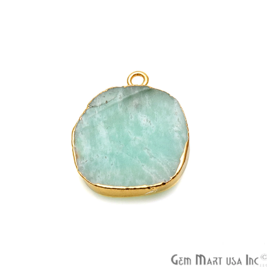 Amazonite Free Form Gold Electroplated 21x17mm Gemstone Single Bail Connector