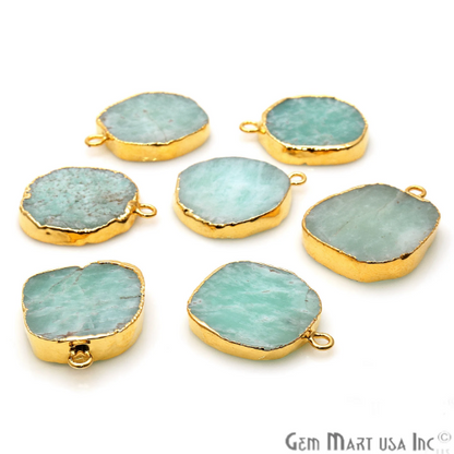 Amazonite Free Form Gold Electroplated 21x17mm Gemstone Single Bail Connector