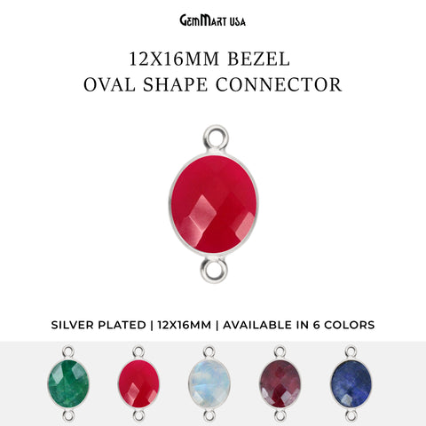 Oval 12x16mm Silver Bezel Double Bail Gemstone Connector