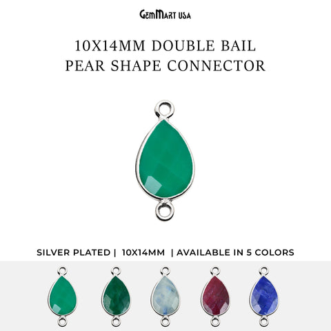 Pear Double Bail 10x14mm Silver Bezel Gemstone Connector