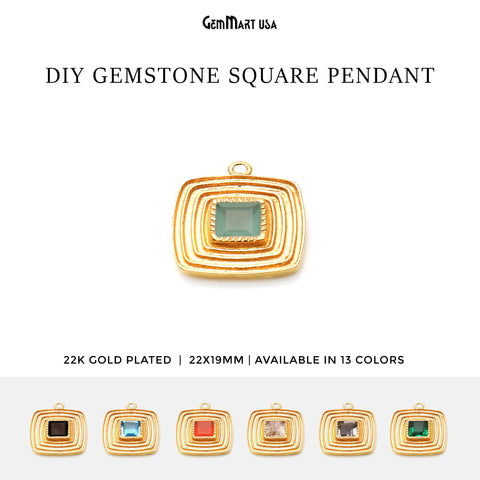 DIY Square 22x19mm Gold Plated Gemstone Pendant Connector