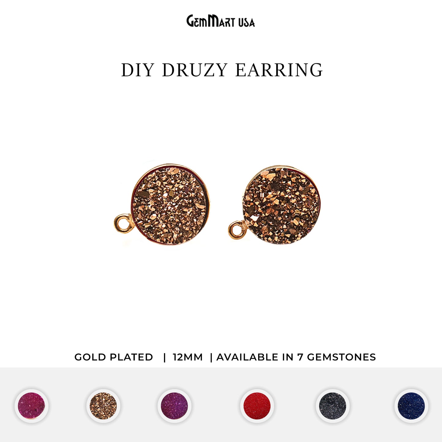 DIY Round Druzy 12mm Single Bail Gold Plated Bezel Setting Stud