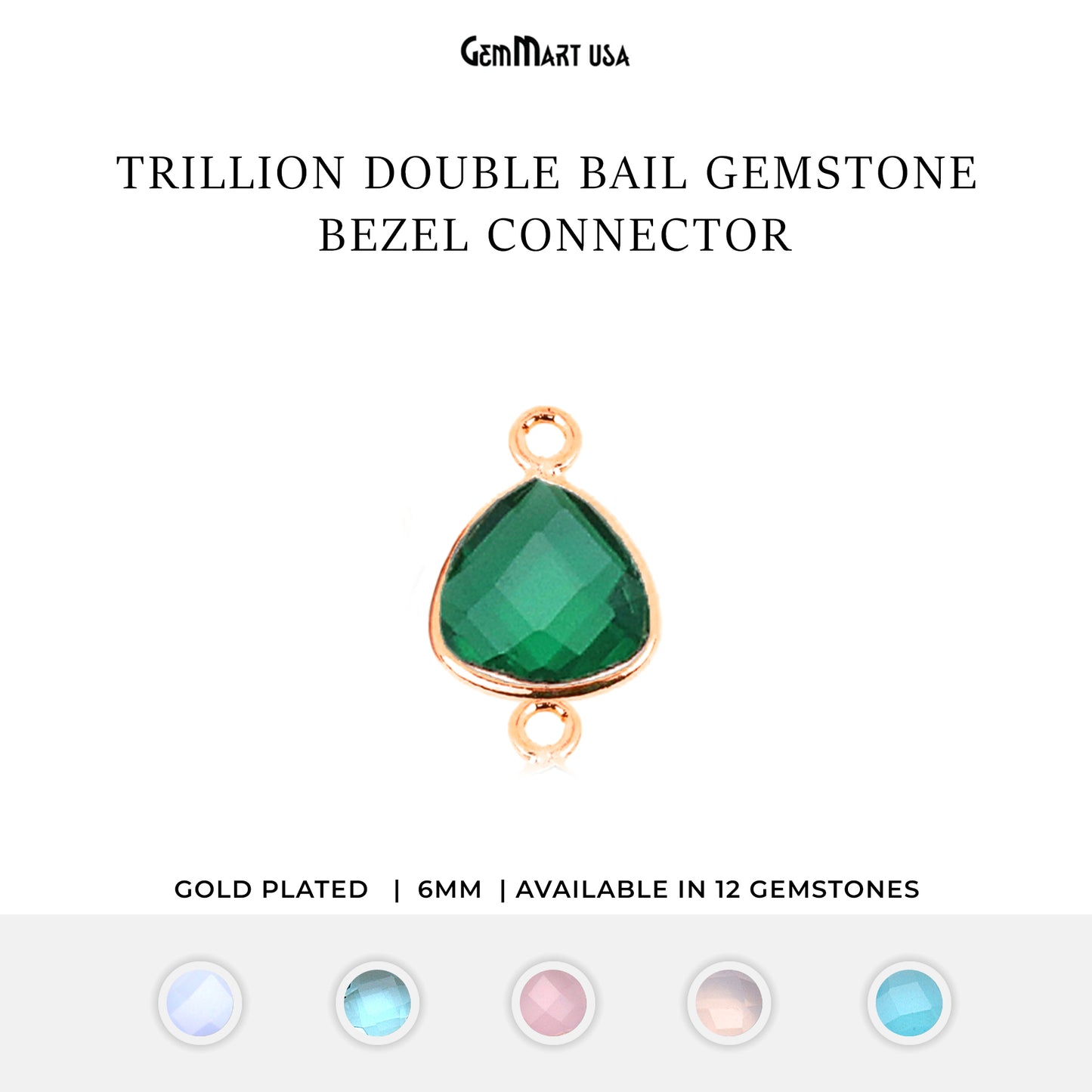 Trillion 6mm Double Bail Gemstone Gold Bezel Connector