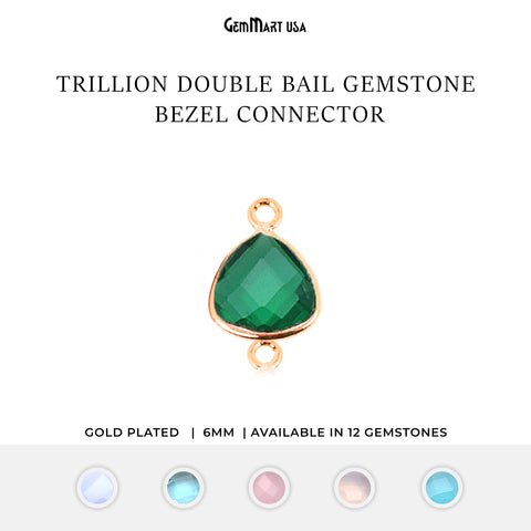 Trillion 6mm Double Bail Gemstone Gold Bezel Connector