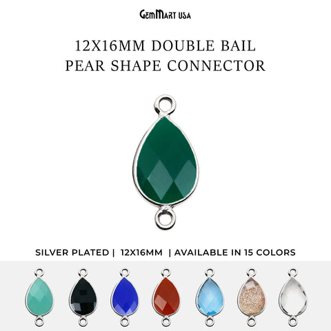 Pear 12x16mm Double Bail Silver Bezel Gemstone Connector