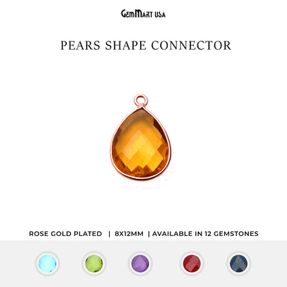 Pear Single Bail Rose Gold Bezel 8x12mm Gemstone Connector