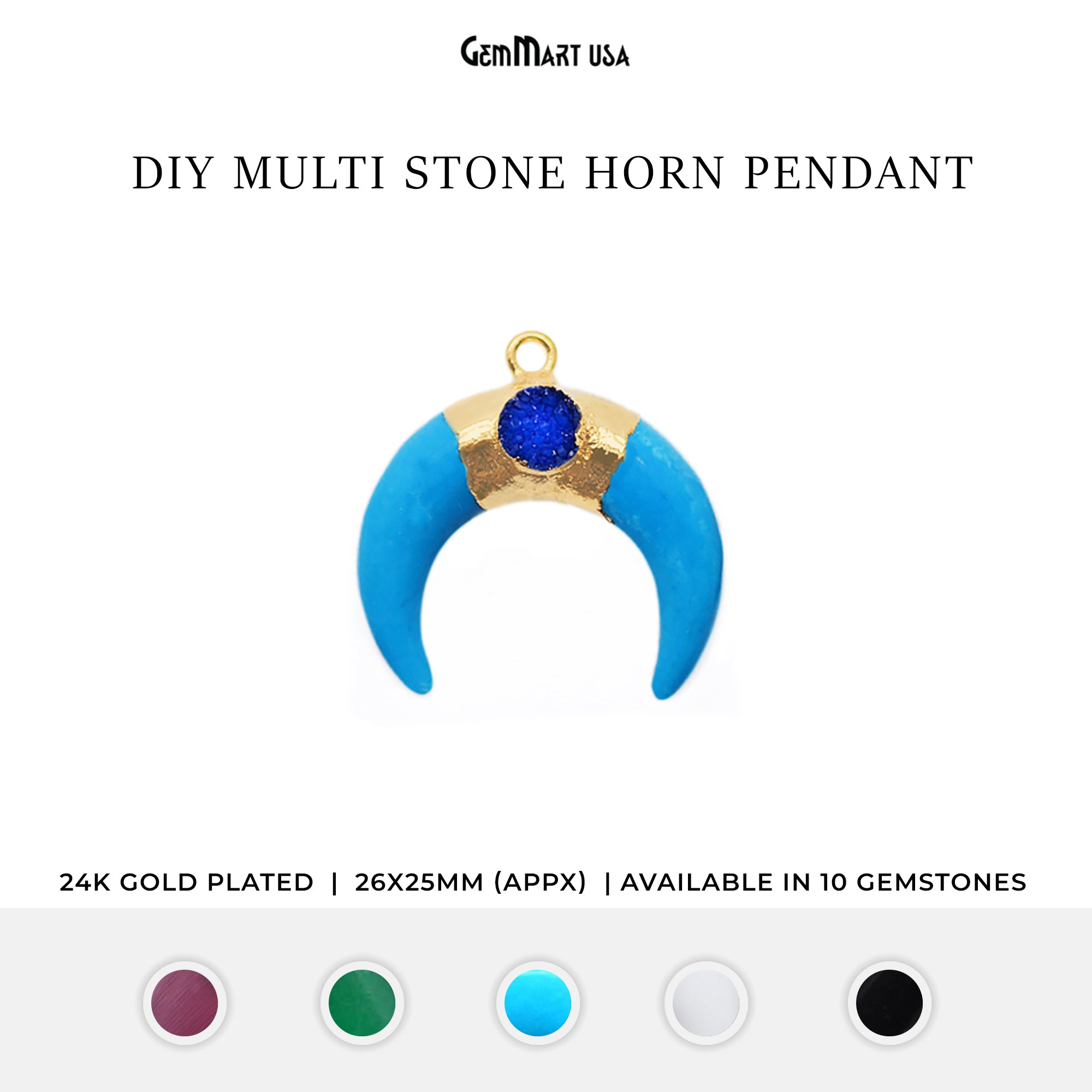 Gold Plated Single Bail Horn Pendant Multi Stone Pendant